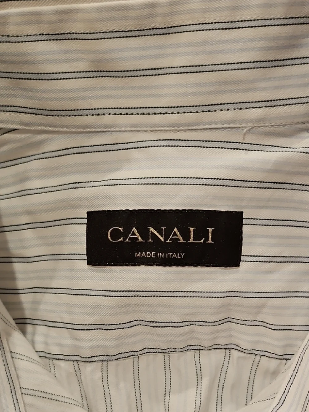 Canali White Dress Shirt with Thin Black Stripes